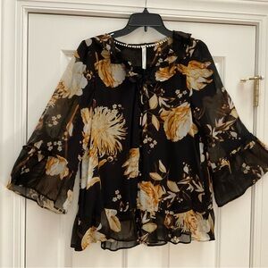 Anthropologie Black Floral Blouse